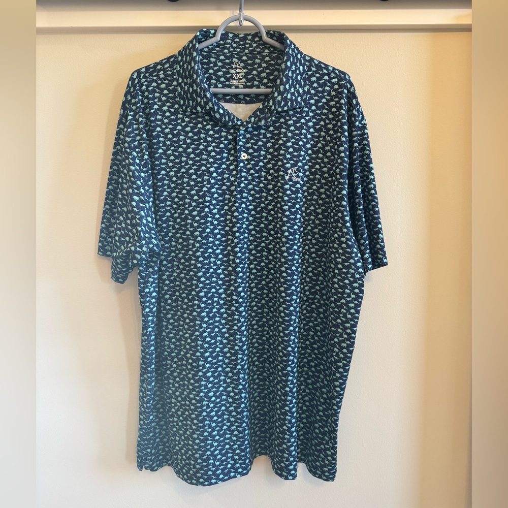 Rhoback Print Polo - XXL - Navy/Green Dinosaur